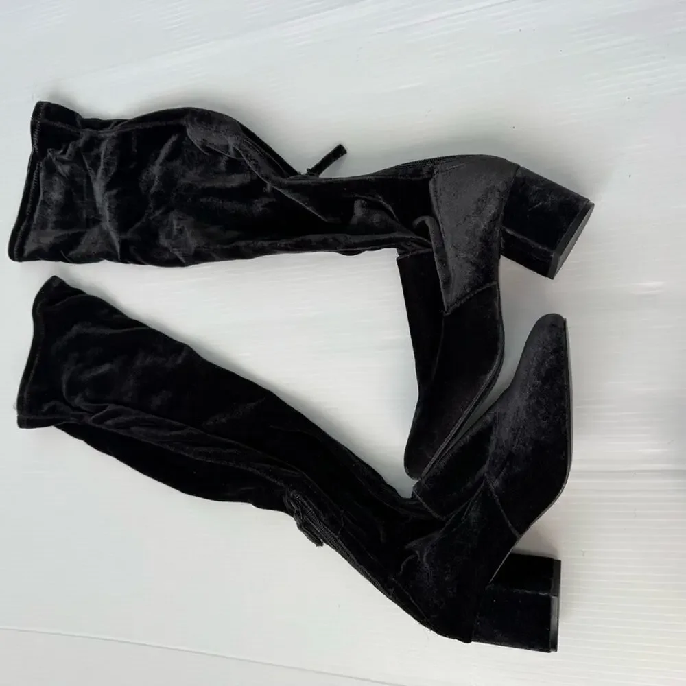 MNG by Mango black velvet over the knee heeled boots size 7.5 / 38